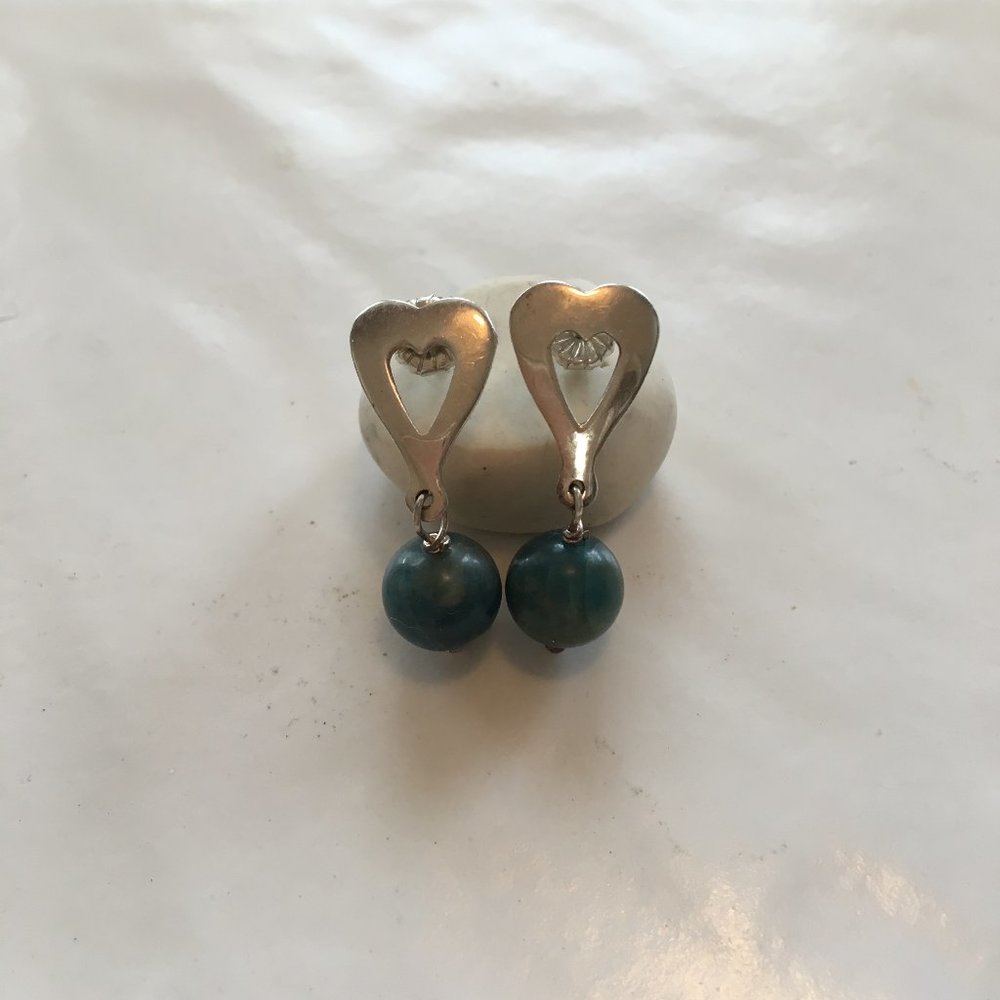 Jay King silver heart with jade ball post earrings
